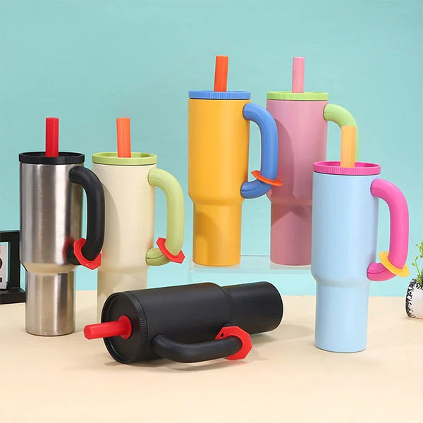 40oz Stainless Steel Vacuum Insulated Traveling Tumblers With Handle And Straw